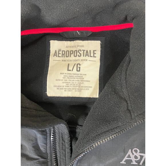 Aeropostale Men's Fleece Jacket Full Zip Mock Neck A87 Logo Black Casual Coat - Picture 2 of 8